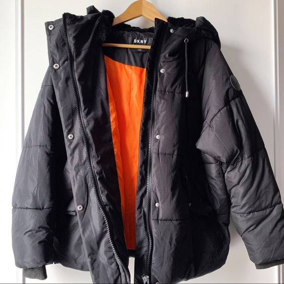 dkny edit puffer hooded jacket